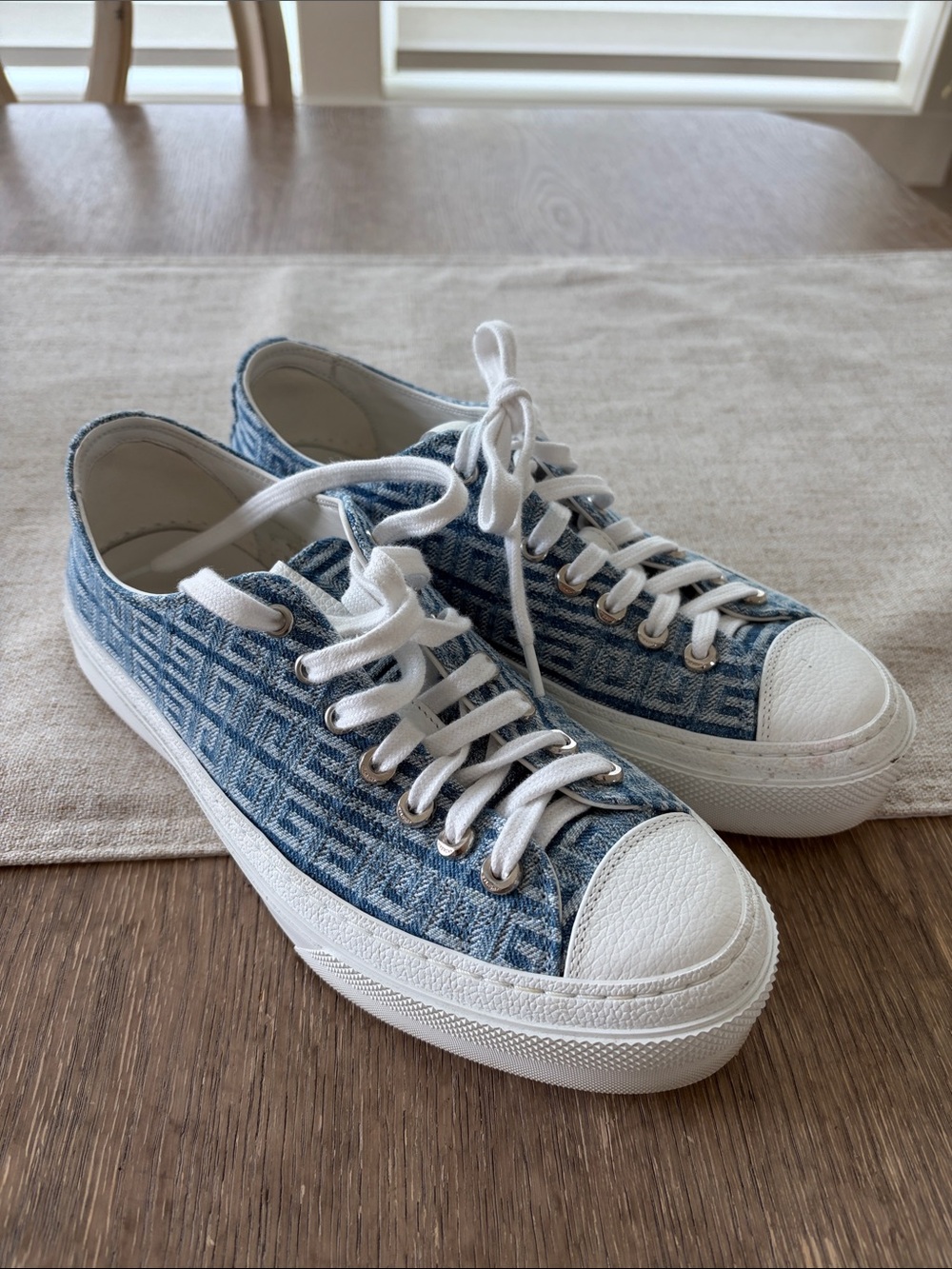 Givenchy Denim Pattern Low-Top Sneakers in Light Blue and White